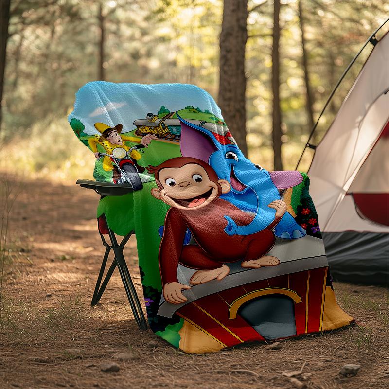 1pc Curious George7 Theme Blanket - Digital Print, Polyester, Cozy for All Seasons, Perfect for Outdoor, and Travel