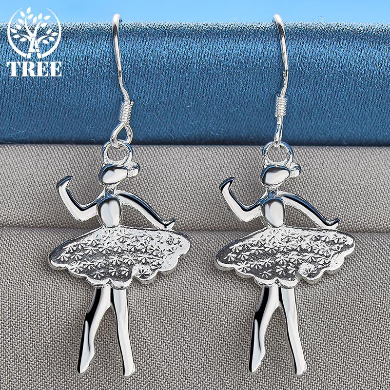 925 Sterling Silber Tanzendes Mädchen Tropfenohrring Schmuck