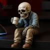 Resin Desk Ornaments Funny Sitting Skeleton Figurine Holding Coffee Cup Vintage Durable Craft Decor Ornament Unique Gag Stress Relief Gift
