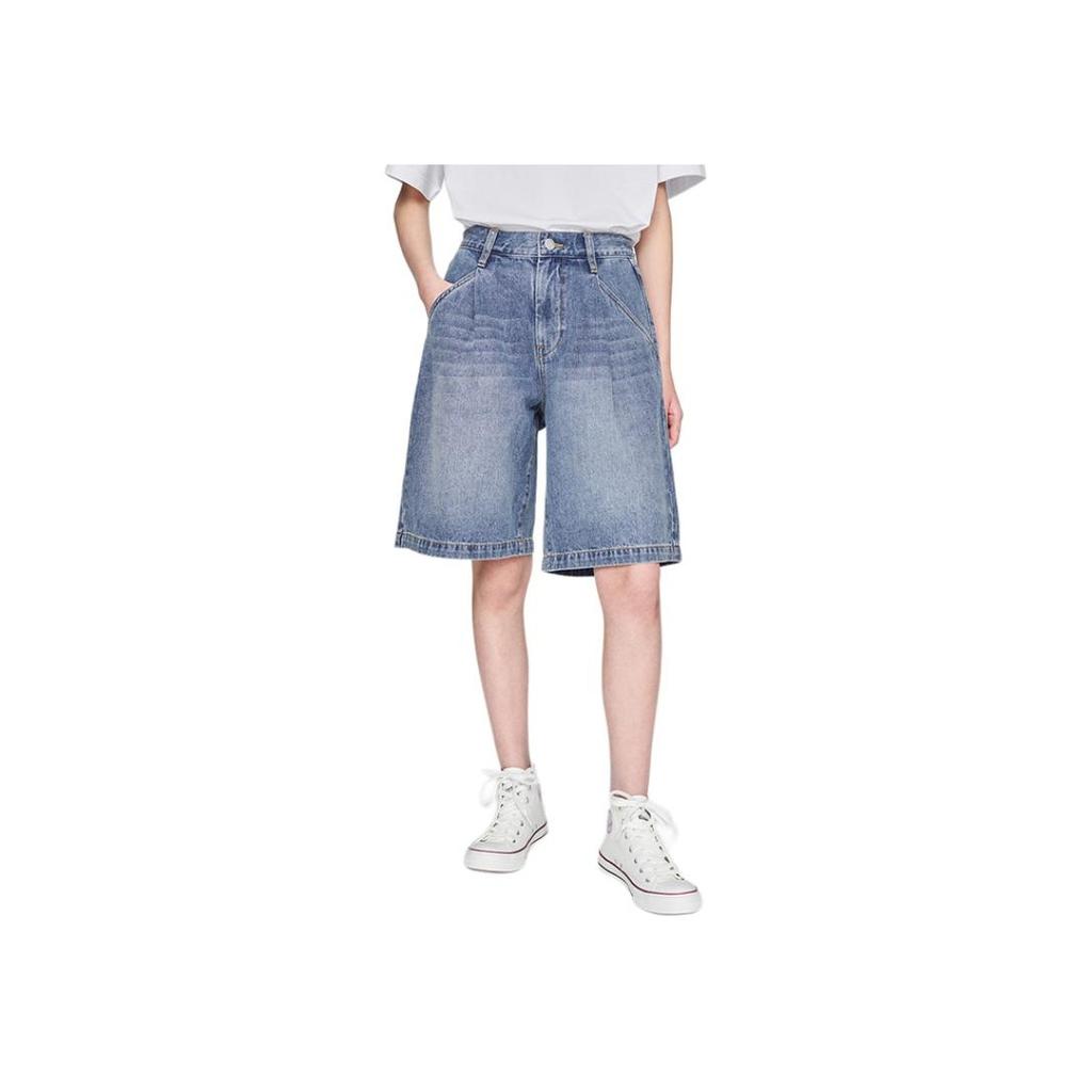 Lee SS25 Loose Fit Pleated Design Trendy Five-Point Denim Shorts Unisex shorts Light-Blue LUB009895203487A08125