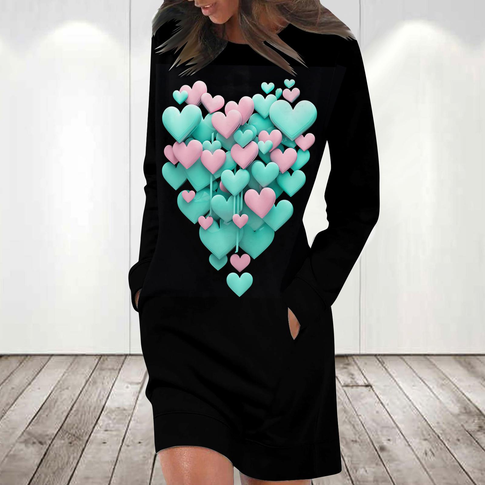 

Платье с длинным рукавом для женщин, повседневный пуловер с принтом, платье-свитер, осень L чёрный