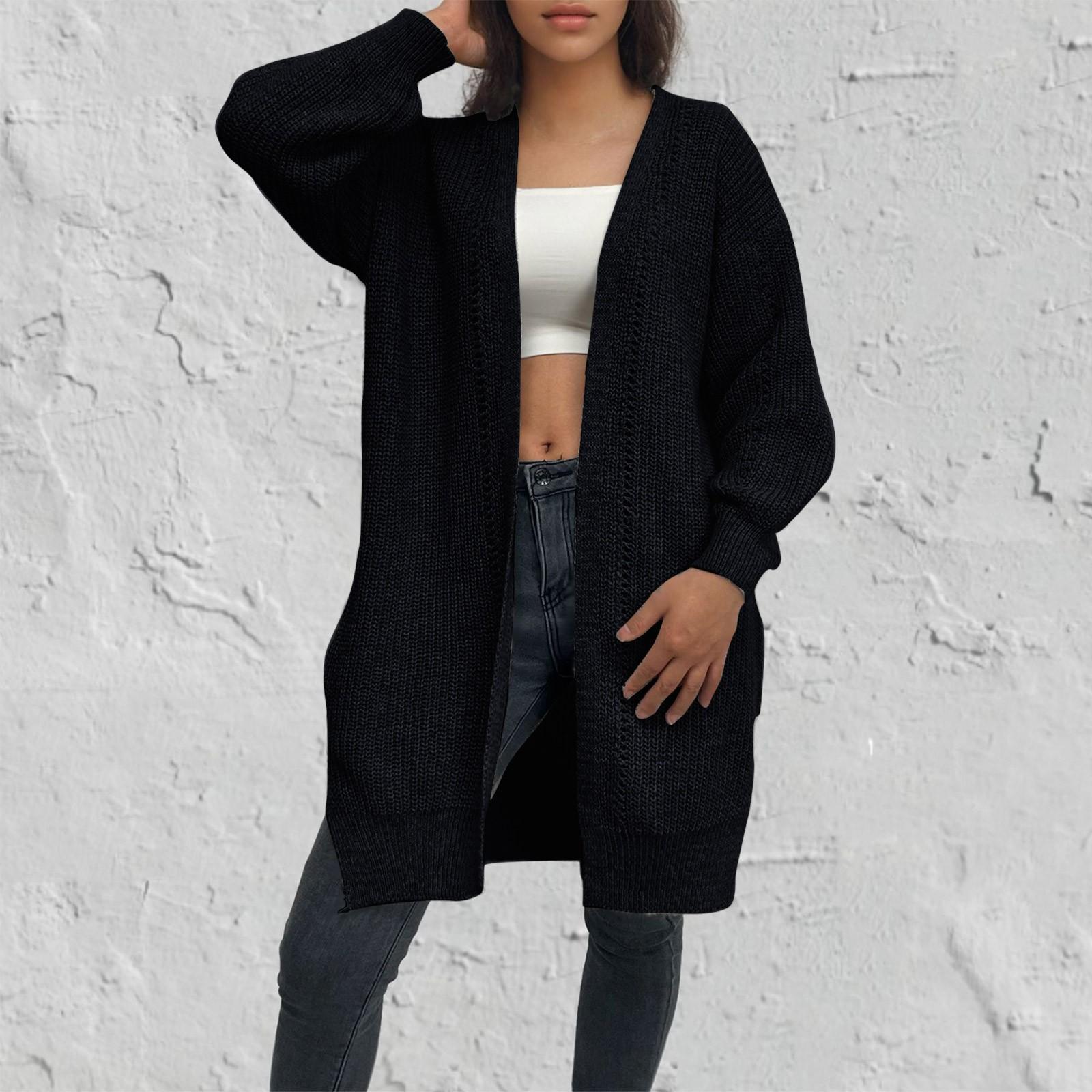 20/5000 Женский однотонный свободный трикотажный кардиган средней длины с длинным рукавом — фото 7