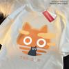 The Sun Orange Cat Fun Japanese Style Male Cotton O-Neck T-Shirt Summer Loose Oversize Clothes High Quality Brand Short Sleeve