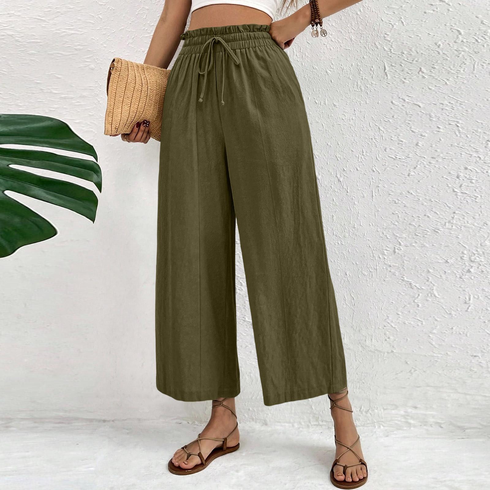 

Womens Palazzo Pants Summer Casual Flowy Wide Leg Trousers Beach Travel Vacation Outfits XXL