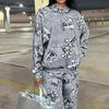 2022 Autumn Faux Denim Print Pocket Long Sleeve Hoodie Set