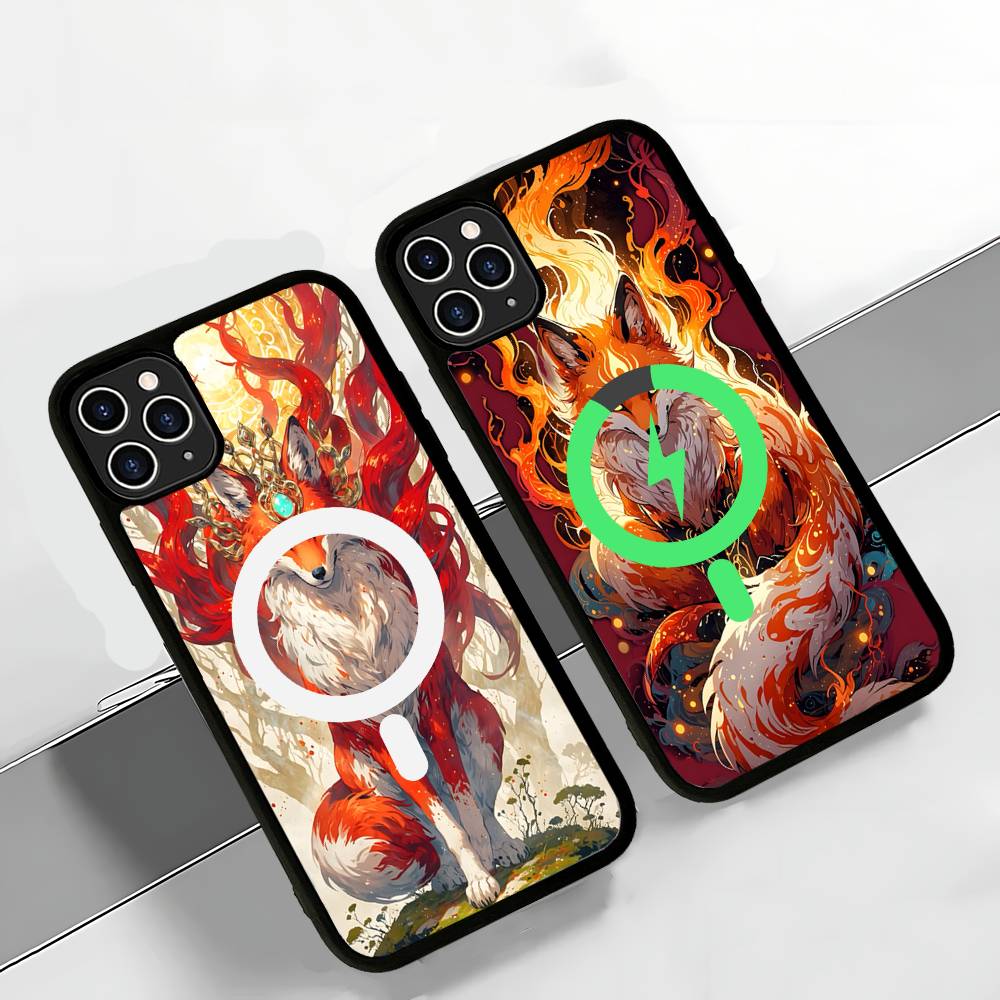 Cartoon Animal Fox Black For Magsafe Magnetic Phone Case For IPhone 16 15 17 Pro Max 11 12 13 14 Plus Cover