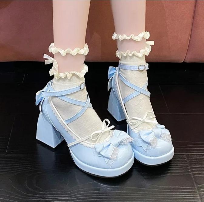 Fashion Spring/Autumn New Style Round Toe Square Heel Increased Fashion Elegant High Heel Women's Shoes Bow Decorated Mary Jane Shoes