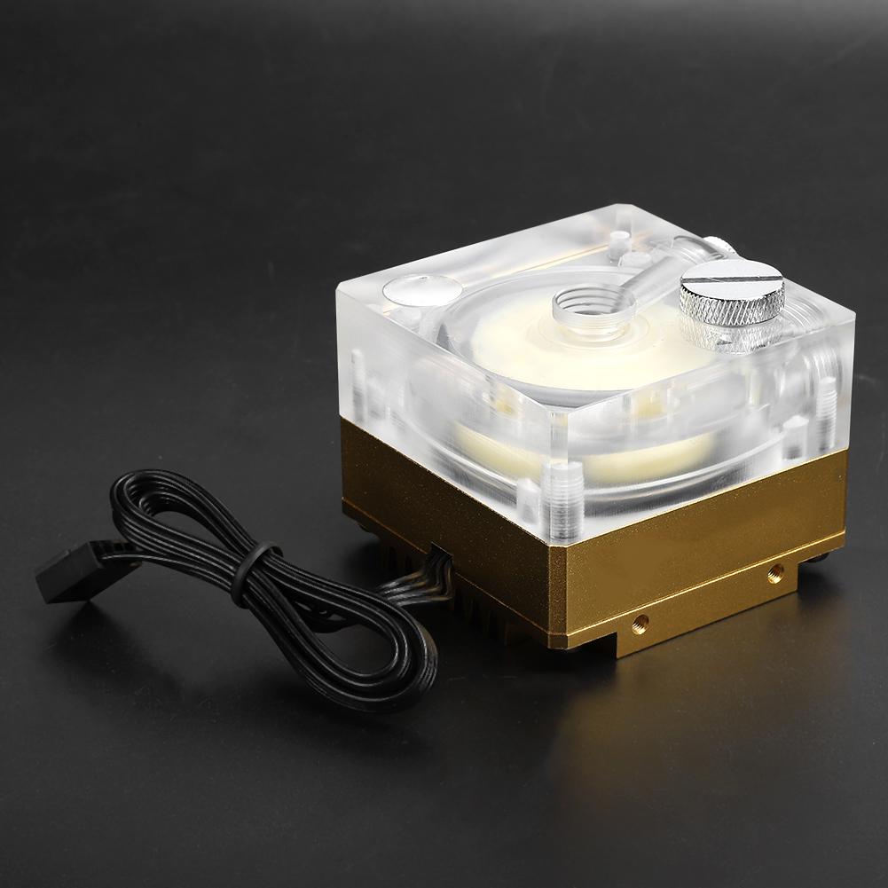 Water Cooling Pump Acrylic Aluminum Computer Accessory Heat Sink Mute for PWM Speed ControlGolden