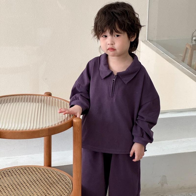 Korean Style Boys' Long Sleeve Polo Shirt and Hoodie Set Children's Casual Sports Sweatpants Two-Piece Set for Spring and Autumn
