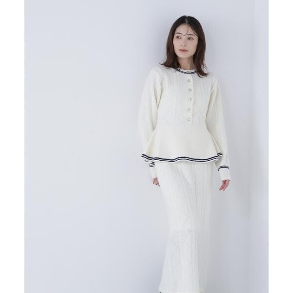 Natural Beauty Basics Peplum Cable Knit Set (White/M)