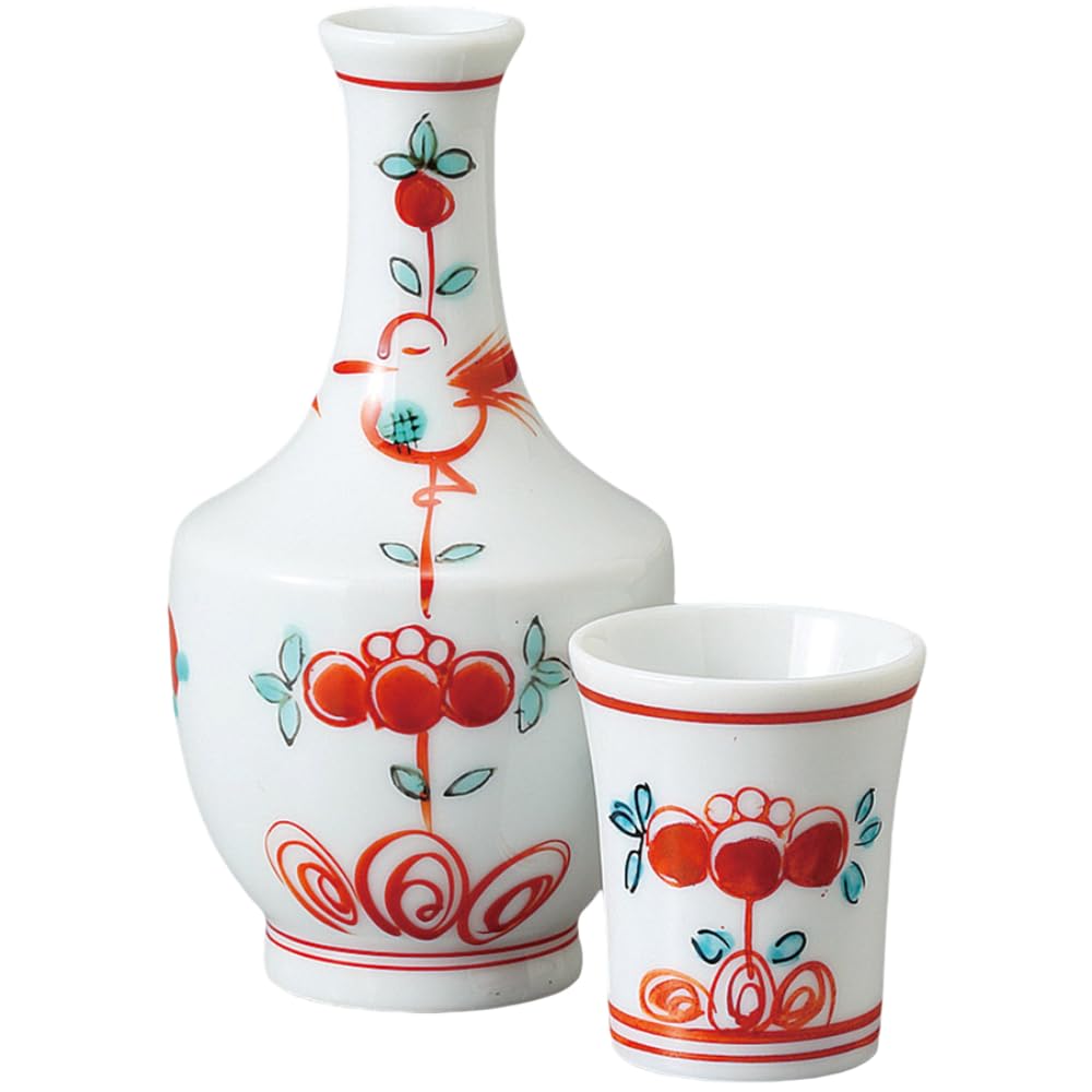 

Sake Utensil Set Sake Kuri Ochoko Set Diameter x Height 13cm 150ml Akae Kacho Sake Kuri Set Ceramic Mino Ware Hot Sake Warm Bottle Cold Sake Sake