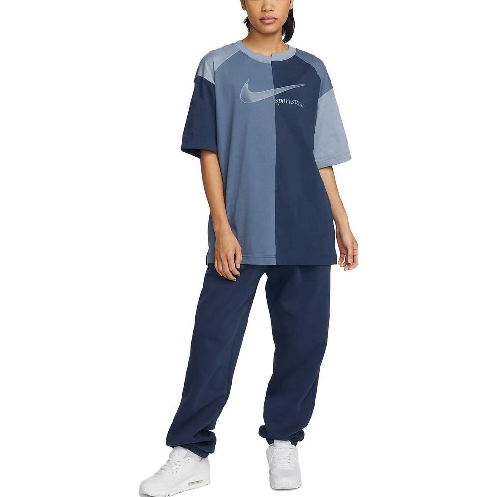 New Nike Women'ss Retro Colorblock Loose Fit Crewneck T-Shirt Blue DV8318-410
