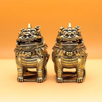 Messing Glück Drache Qilin Statue Büro Schreibtisch Dekoration Chinesischer Reichtum Vintage Tierfiguren Ornamente