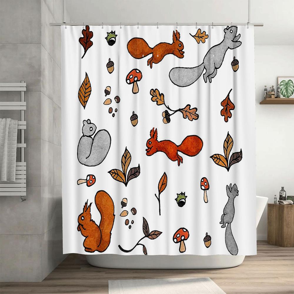 Waldtiere Duschvorhang Rustikales Reh Fuchs Natur Badezimmer Dekorationsset Wasserdicht Vintage Bauernhaus Heimdekoration