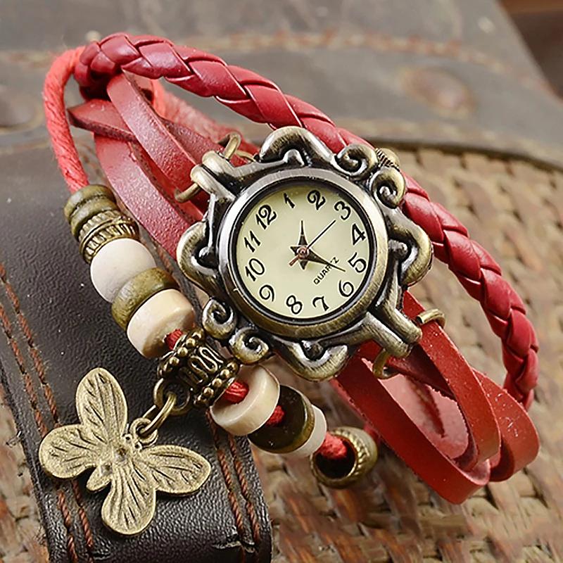 Watch for Women Women Retro LeatherWinding Bracelet Leaf Pendant Watch  Dial Design Leather Strap Accessories for Women