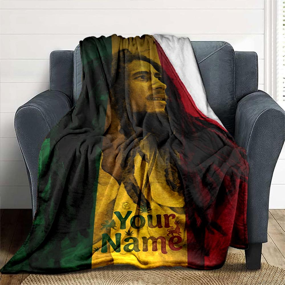 Bob Marley Customize Your Name Blanket Lightweight Personalized Blanket Soft & Cozy Suitable for Picnics Seaside Office Chair Home Decor All-Season Us