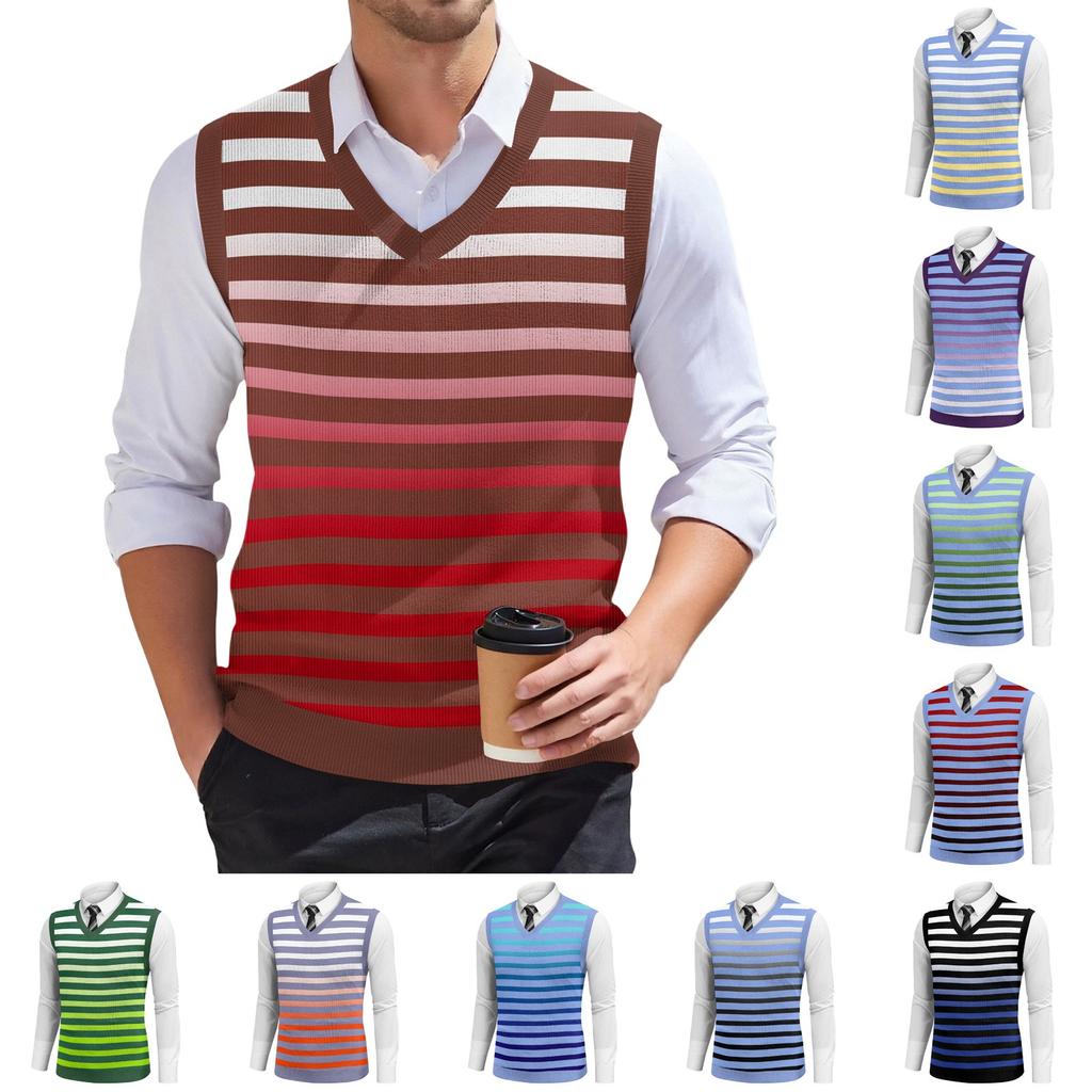 Moda masculina estampada com decote em V sem mangas pulôver de malha