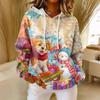 Women's Loose Comfortable Casual Fashion V-Neck Christmas Print Long Sleeve Hoodie