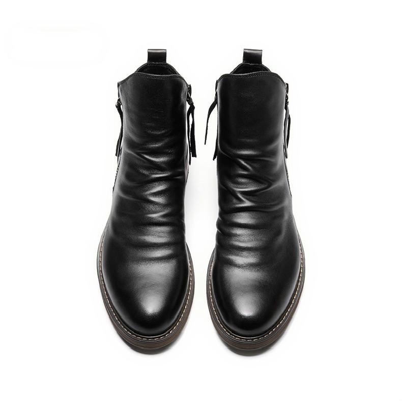 Men's Double Side Zipper Tassel Leather Boots Non-Slip Soled Ankle Boots Fashion Casual Dress Shoes for Autumn Winter Outdoor