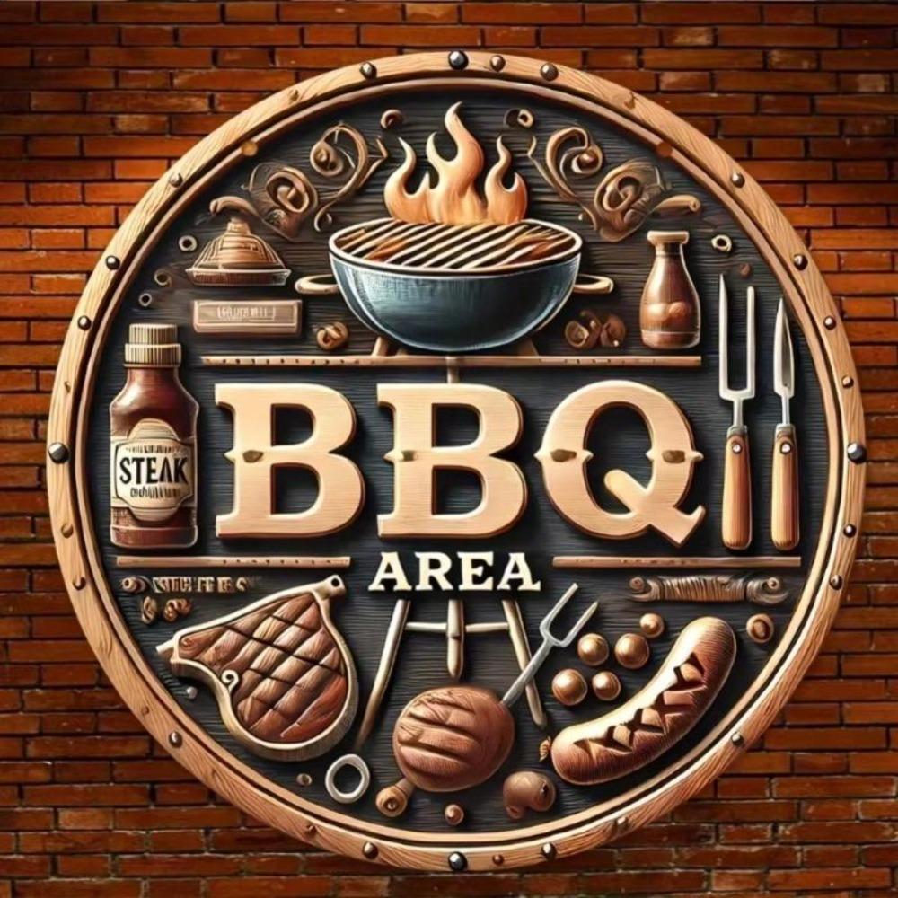 Vintage Metalowa Sztuka Ścienna 8-calowy Okrągły Aluminiowy Znak Grillowy do Dekoracji Zewnętrznego Tarasu Ogrodu Garażu