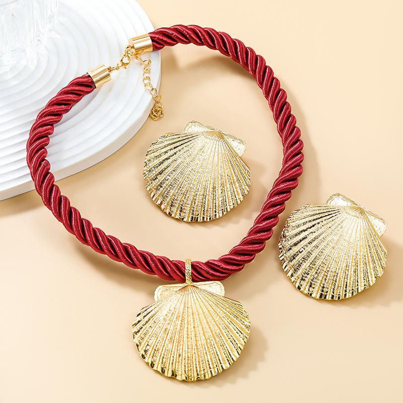 Sommer Seilkette Muschel Anhänger Halsketten Ohrringe Schmucksets Für Frauen Boho Strandparty Schmuckset Geburtstagsgeschenk