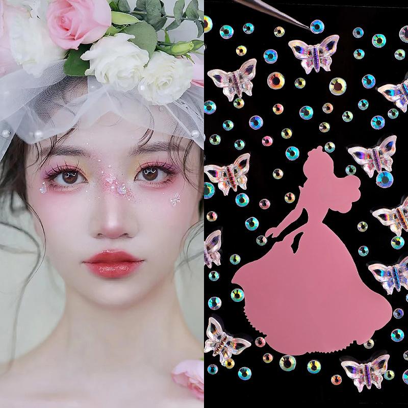 Butterfly Face Stickers Pearl Temporary Tattoo Stickers Lasting Waterproof Glitter Eyeshadow Body for Makeup Stickers