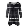Women's Fashion Casual V-neck Striped Printed Seven-point Sleeve Shirt Belted Loose Comfortable Top