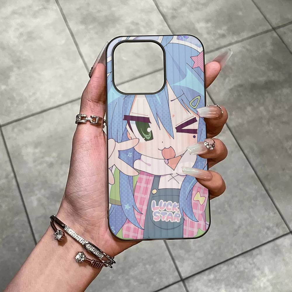 Anime Girl Lucky Star Phone Case For IPhone 16 15 17 Pro 11 12 13 14 Pro Max Plus Soft Ripple Silicone Cover Shell