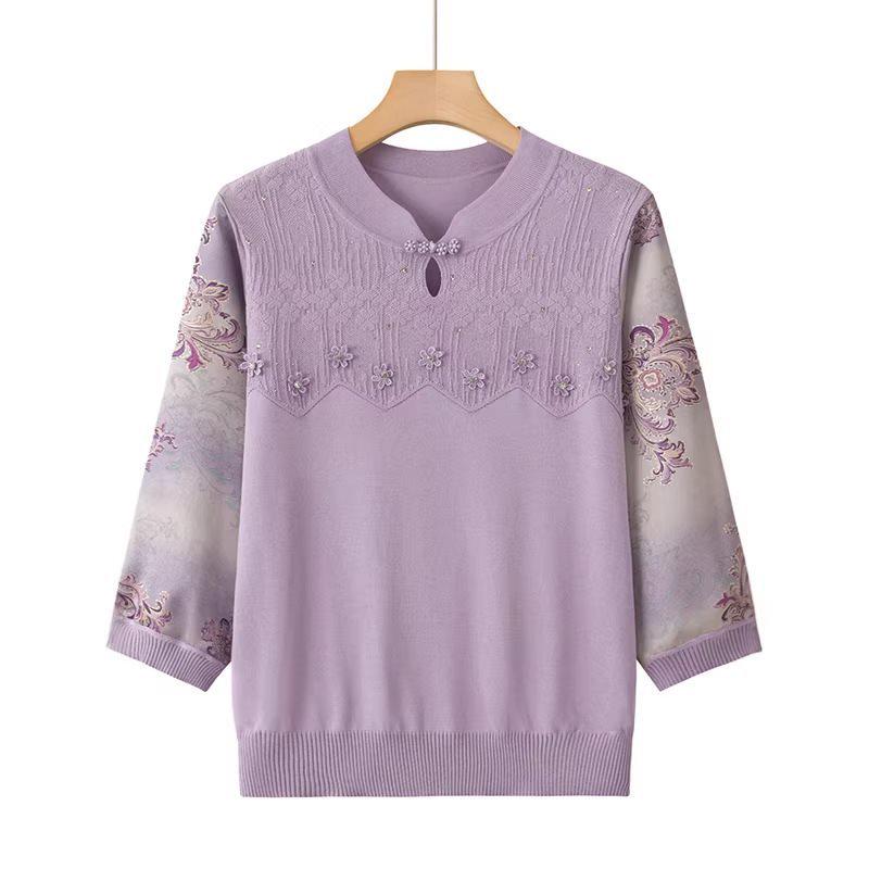 Elegant Ice Silk Knit Top for Stylish Moms (50-60 Yrs) - Summer Wear