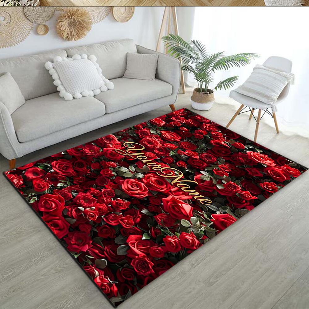 Rose Customized Name Floor Rug Office Rug Design for Dining Room Decorate Room Balcony Foyer Anti-slip Rug Decorate Offices