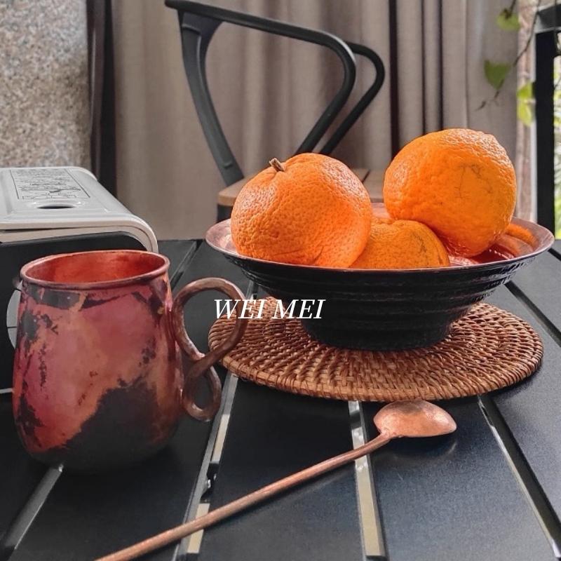 Vintage Copper Bowl,Handcrafted Thread Texture Picnic Soup 19 cm Bowl,For Home Portable Thickened Copper Fruit Plate Tableware