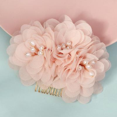 Novo estilo super fada rosa tridimensional flor pente internet celebridade sessão de fotos chapéu versátil malha pente de cabelo nupcial