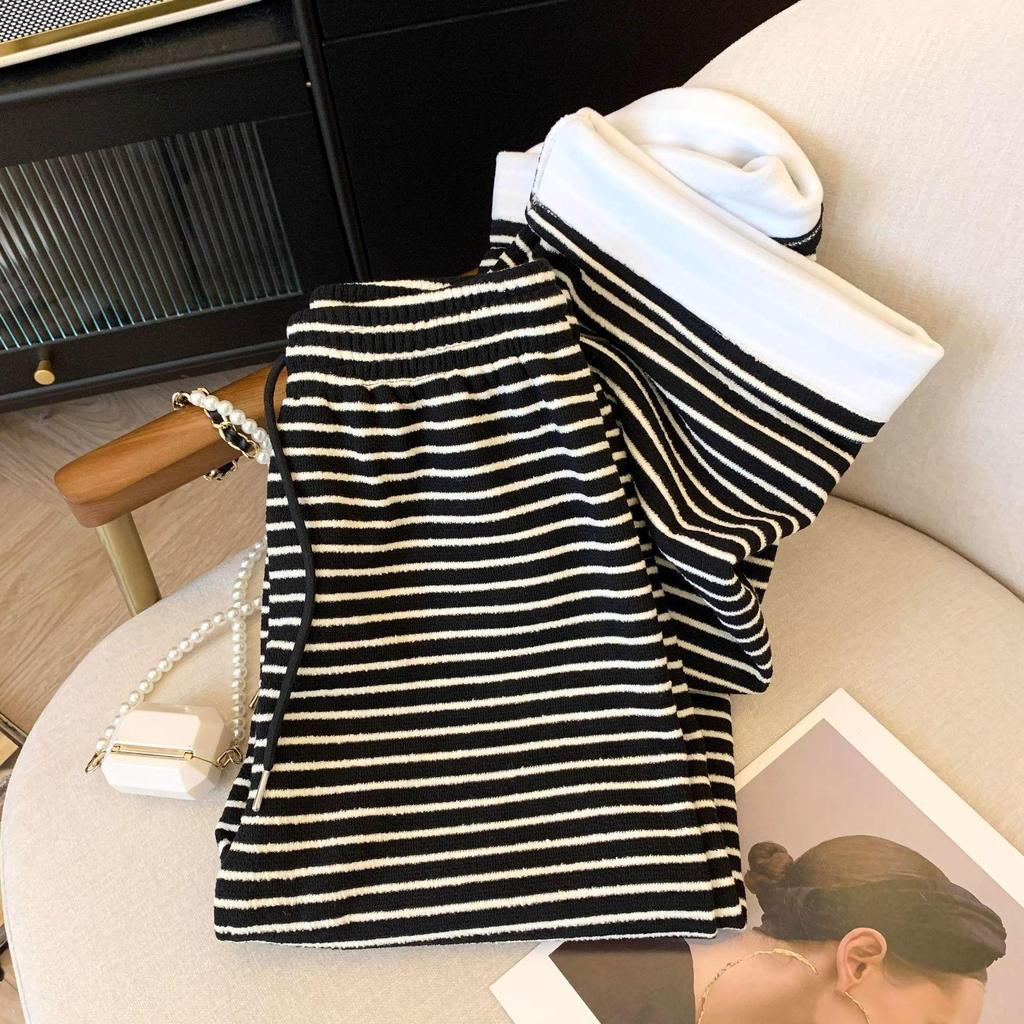 Retro Striped Wide-Leg Floor-Length Pants: 145cm Petite Fit for Women