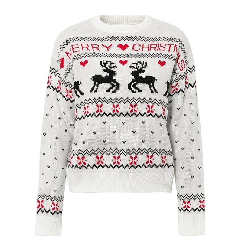 Women's Fall/Winter Christmas Sweater, Women's Pullover Round Neck, Loose Slouchy Fawn Jacquard Knit