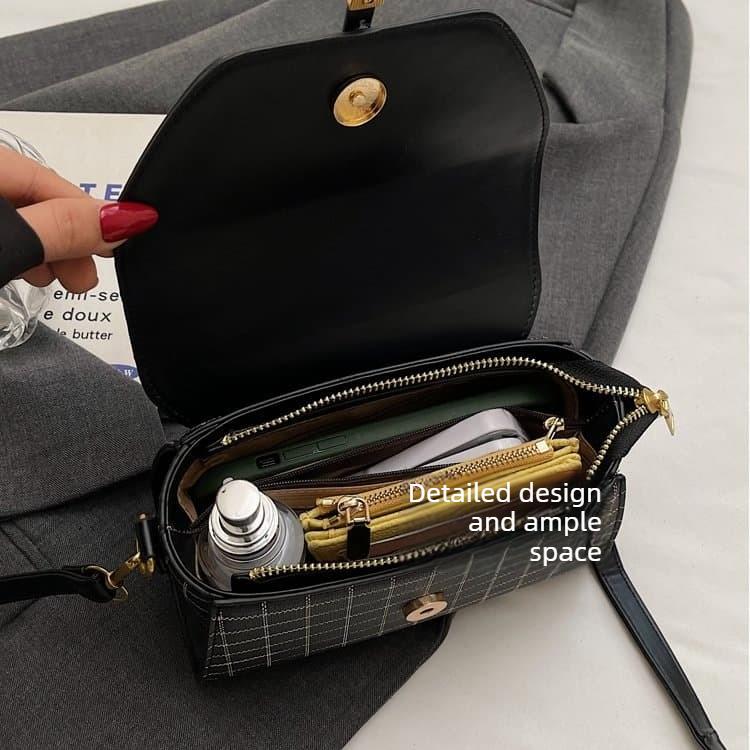 Plaid Splicing Flip Small Square Bag Women's Portable Messenger Bag