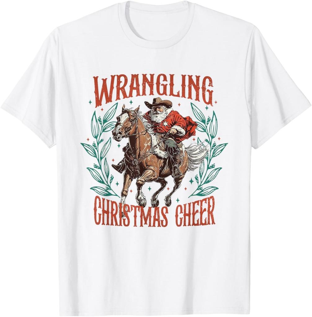 Western Christmas Wrangling Christmas Cheer Cowboy Santa T-Shirt