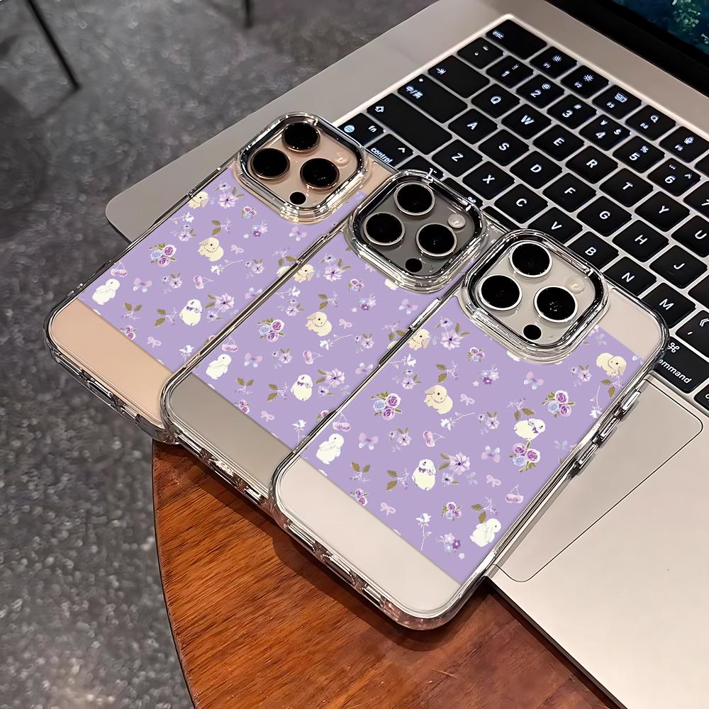 Fragrant Taro Rabbit Flowers Phone Case For Iphone 17 17E 16E 13 ProMax 15 14Plus 12 11 16 Ultra Exquisite Anti-Drop Cover Coque