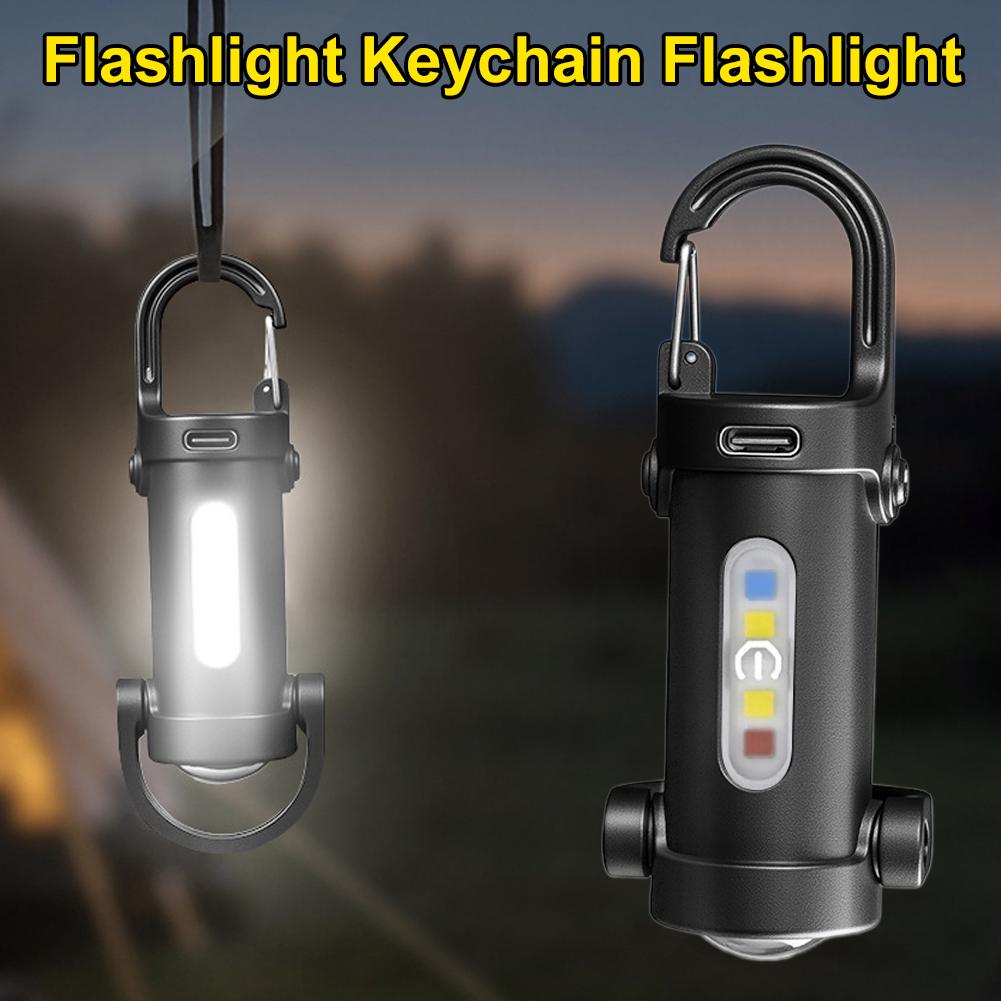 Rechargeable LED Keychain Light Mini Flashlight Waterproof Work Light for Outdoor Camping Fishing Emergency USB Charging