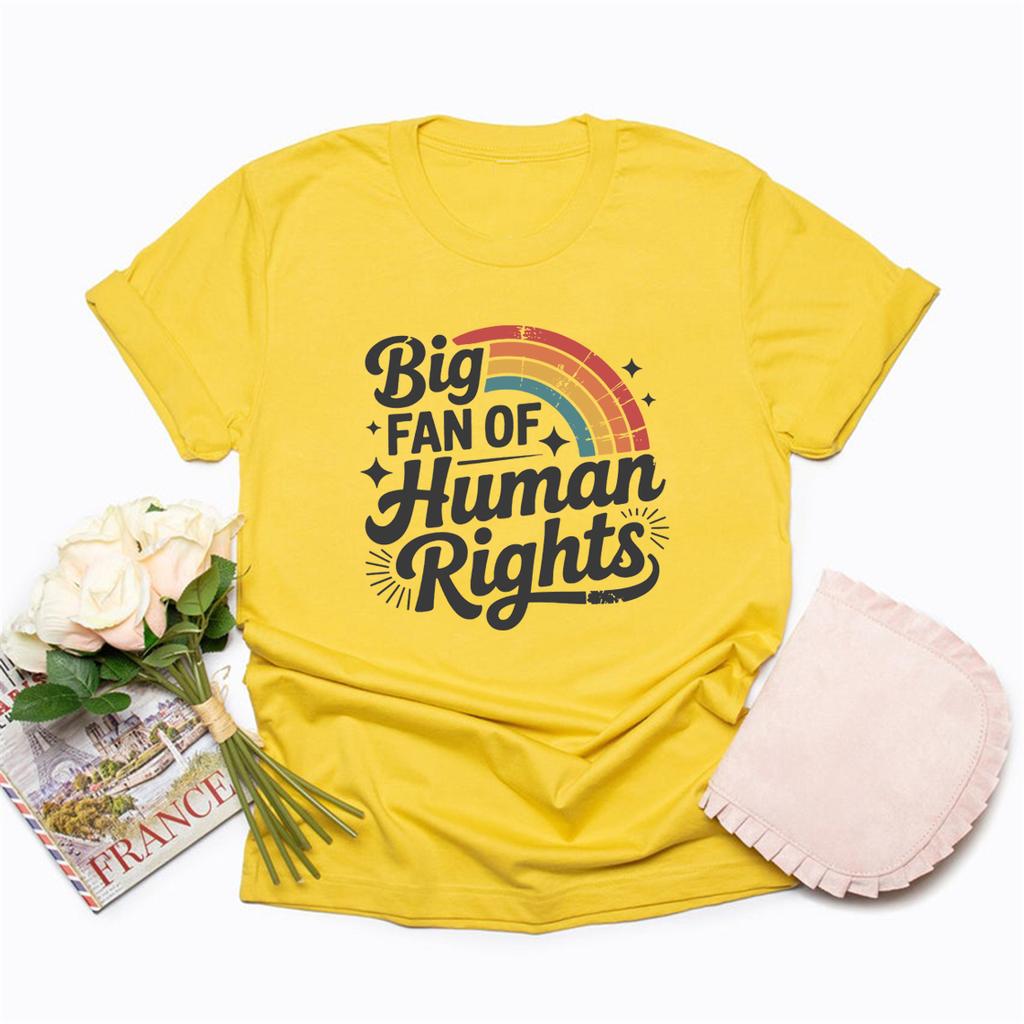 Big Fan of Human Rights T-Shirts Retro Rainbow Tshirt Radicalized By Basic Decency Tee Unisex Short Sleeve Tshirt Streetwear Tops