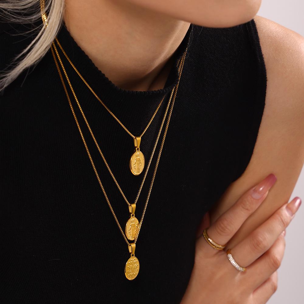 Qiong Yao 18k Gold-Plated Jesus Guardian Chain Necklace - Stainless Steel, Fashion Jewelry
