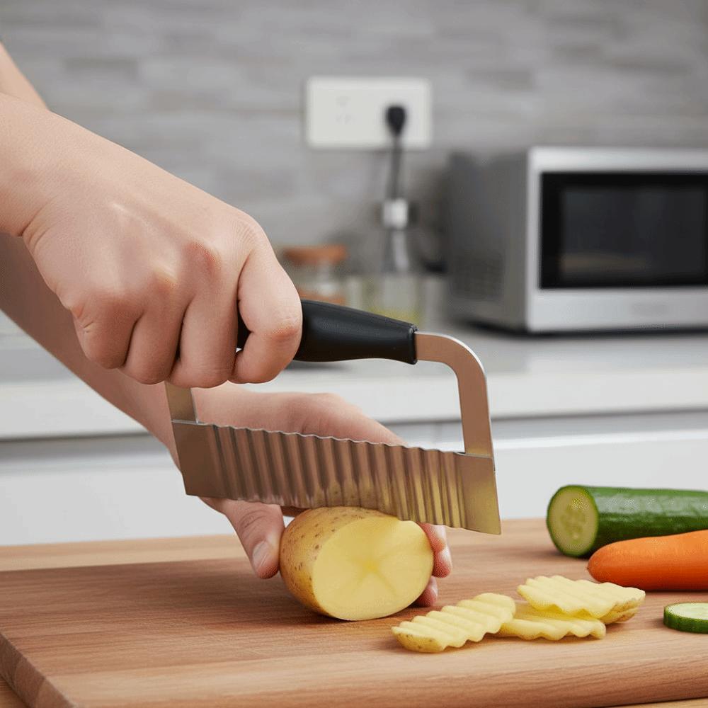Non-slip Handle Wavy French Fries Cutter Stainless Steel Potato Chopper Crinkle Cutter  Vegetable