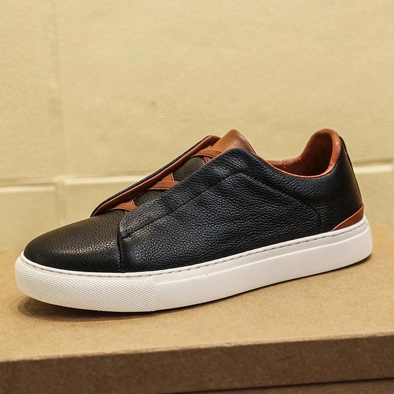 Men Casual Shoes genuine leather Spring autumn Flats Shoes Man Trendy Shoes black white Fashion Designer Sneakers men flats