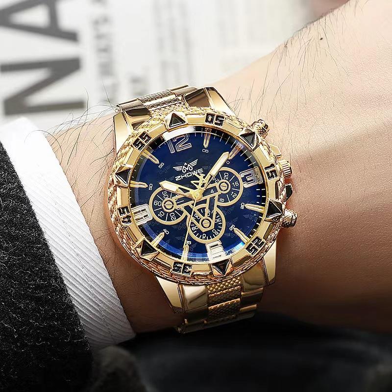 Business Casual Fashion Large Dial Alloy Steel Belt Blue Quartz Men'S Watch