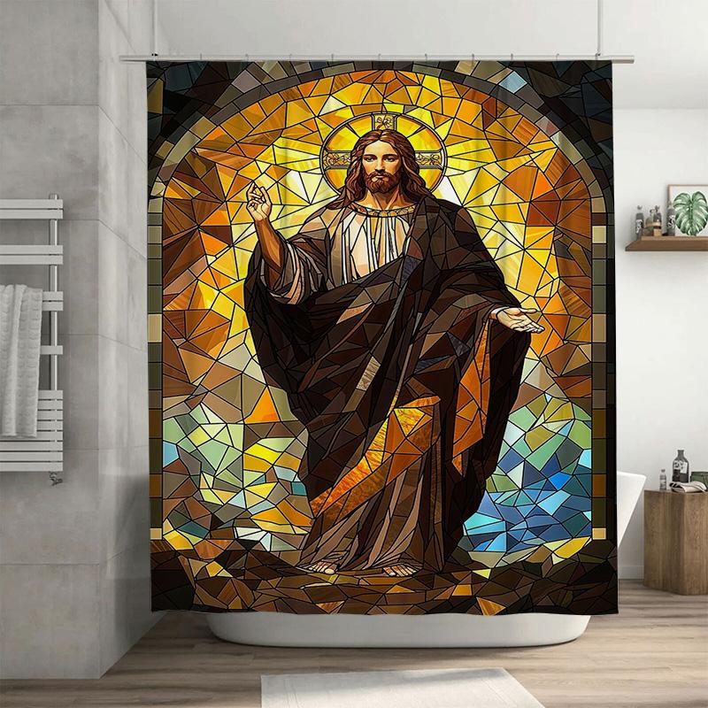 

Stylish Mosaic Shower Curtain Religious Jesus Design for home decor in bathroom accessories. 128 character title that 90x180cm