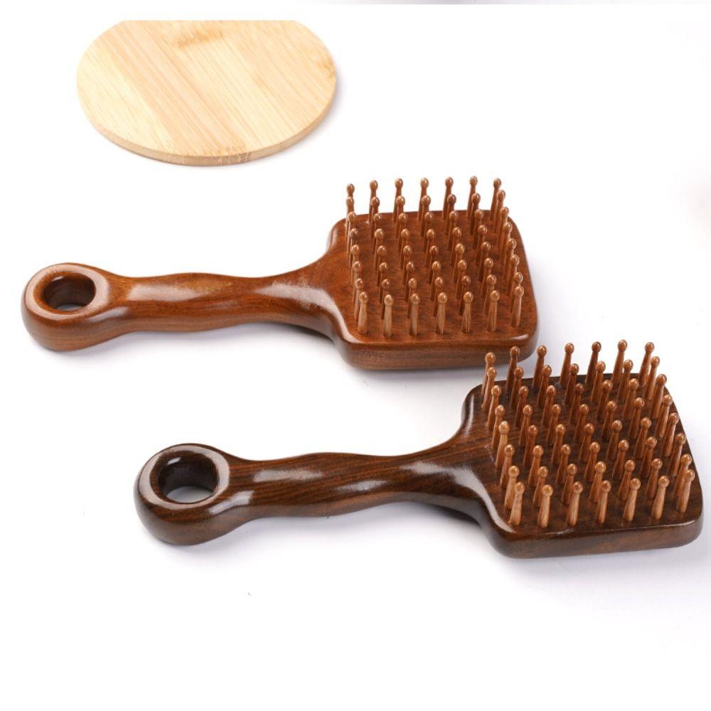Long Handle Sandalwood Head Massage Comb Wide Tooth Meridian Hair Brush  Travel Use