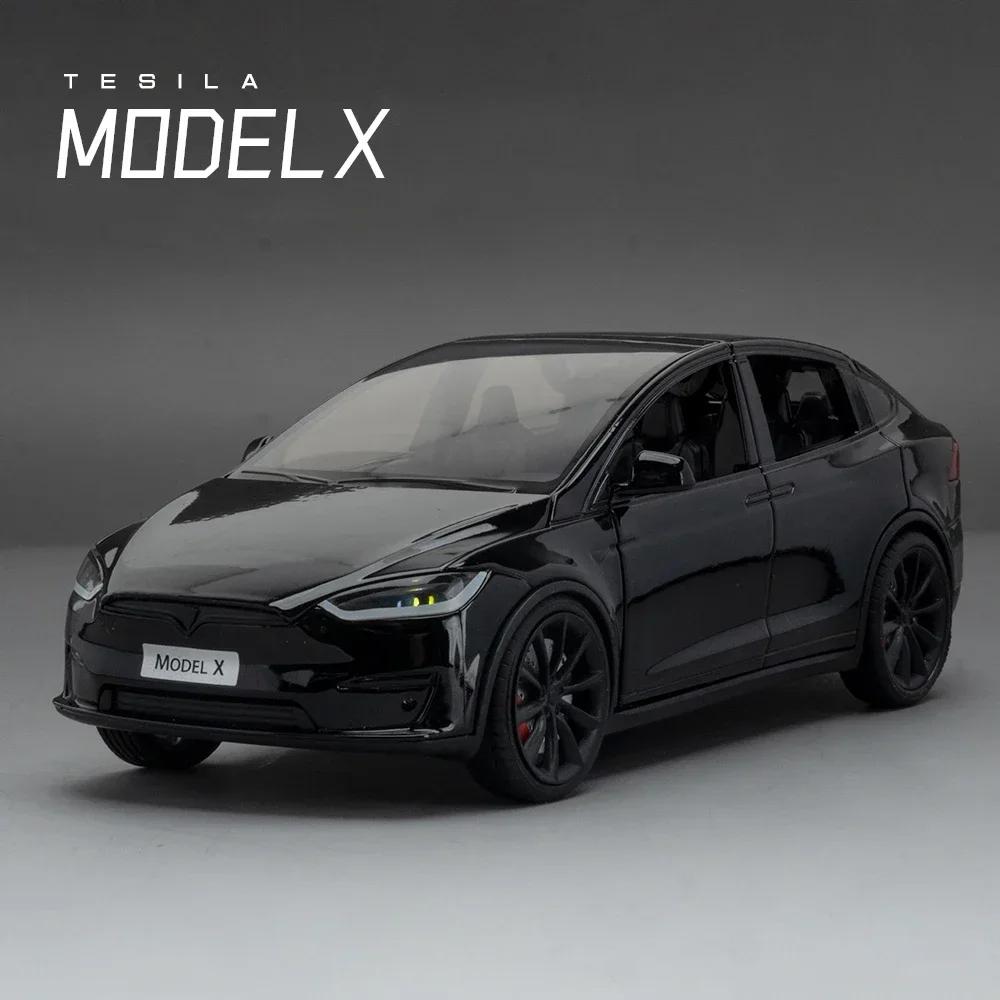 1:24 Tesla Model X Tesla Model 3 Alloy Die Cast Toy Car Model Sound and Light Children's Toy Collectibles Birthday Gift