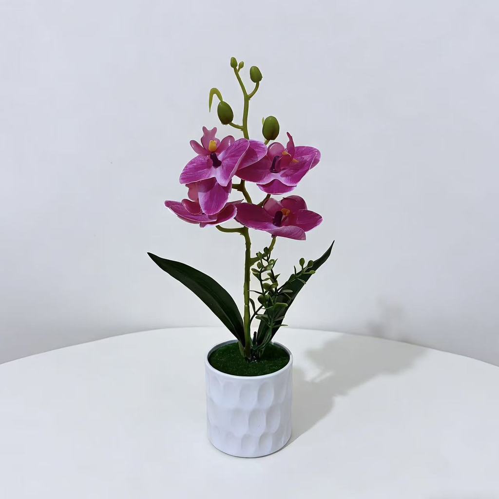 Butterfly Orchid Faux Plant With Handcrafted Plastic Base For Office Decor