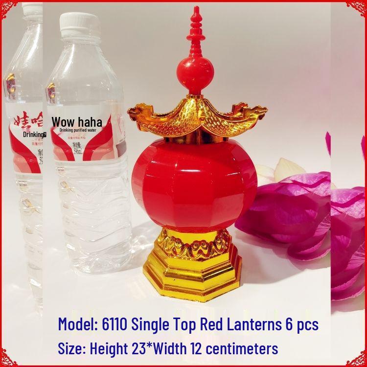 Red Lanterns for Lunar New Year and Qingming, Battery-Operated Everlasting Prayer Lamp