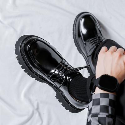Lässige Lederschuhe Mann Männer Hohe Sohle Plateau Japan Harajuku Koreanische Streetwear Glänzend Business Hochzeit Lederschuhe