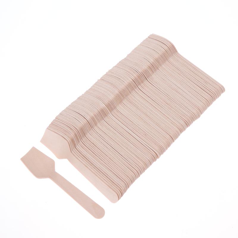 No Clean Disposable Wooden Square Spatulas Mini Dessert Tasting Spoons 50/100Pcs for -Up Shop Food Sampling